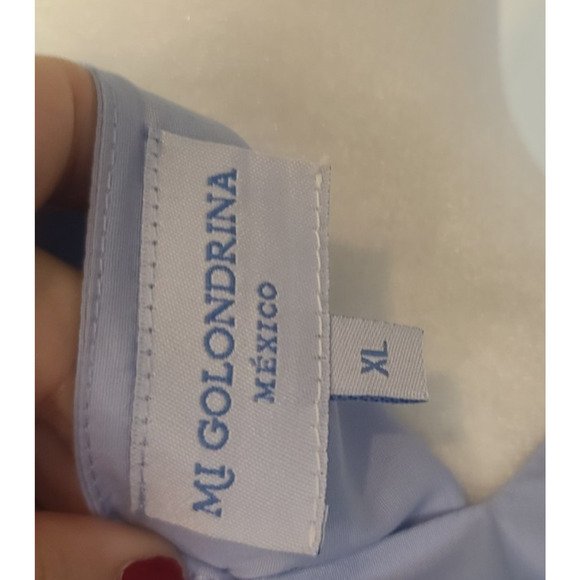 Mi Golondrina Womens Puff Sleeve Cotton Light Blue Dress XL - Picture 6 of 6